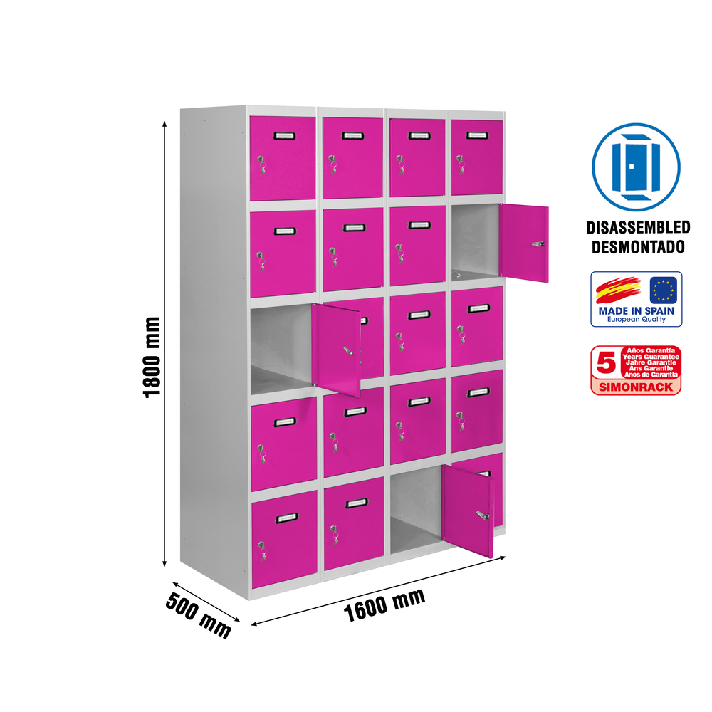 Vestiaire métallique 1800x1600x500 - Gris/Rose - SIMON RACK - 8425437148477