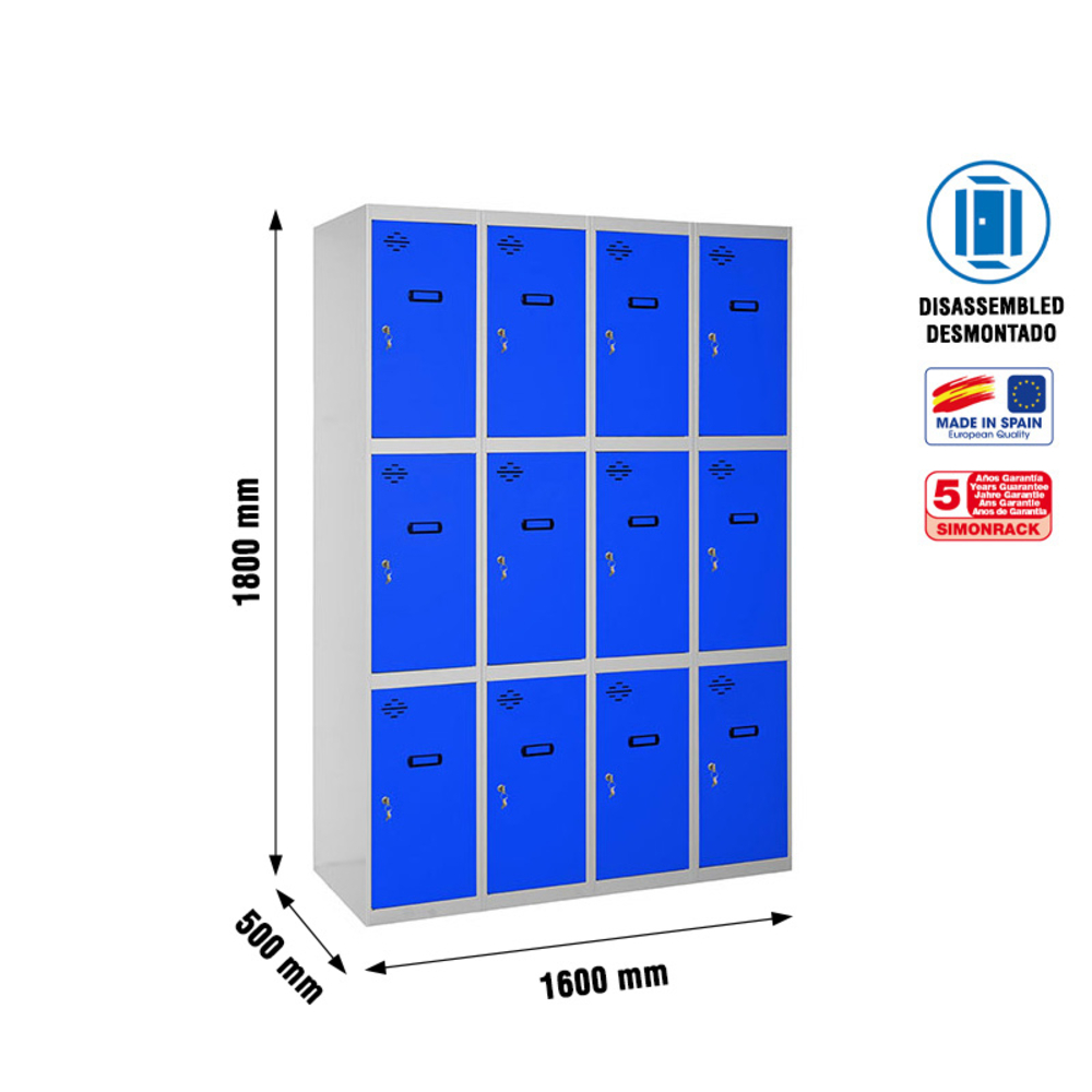 Vestiaire métallique 1800x1600x500 - Gris/Bleu - SIMON RACK - 8425437148507