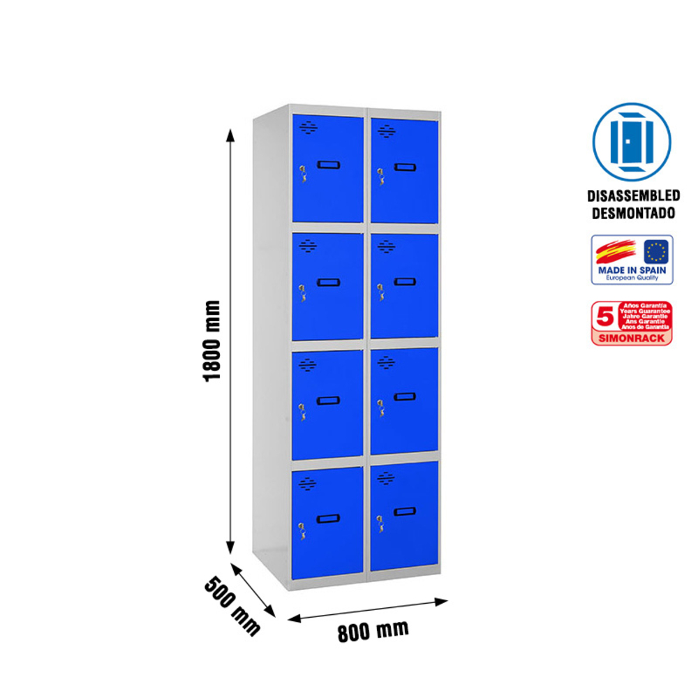 Vestiaire métallique 1800x800x500 - Gris/Bleu - SIMON RACK - 8425437148514