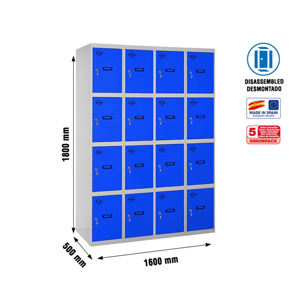 Vestiaire métallique 1800x1600x500 - Gris/Bleu - SIMON RACK - 8425437148538