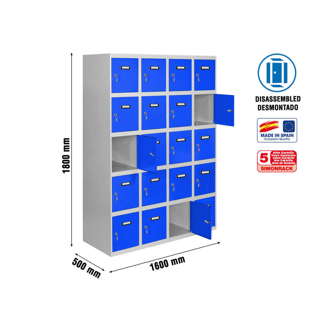 Vestiaire métallique 1800x1600x500 - Gris/Bleu - SIMON RACK - 8425437148569