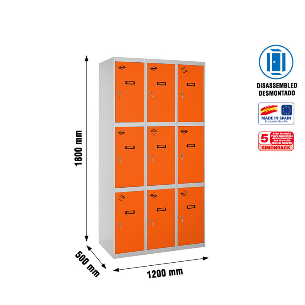 Vestiaire métallique 1800x1200x500 - Gris/Orange - SIMON RACK - 8425437148583