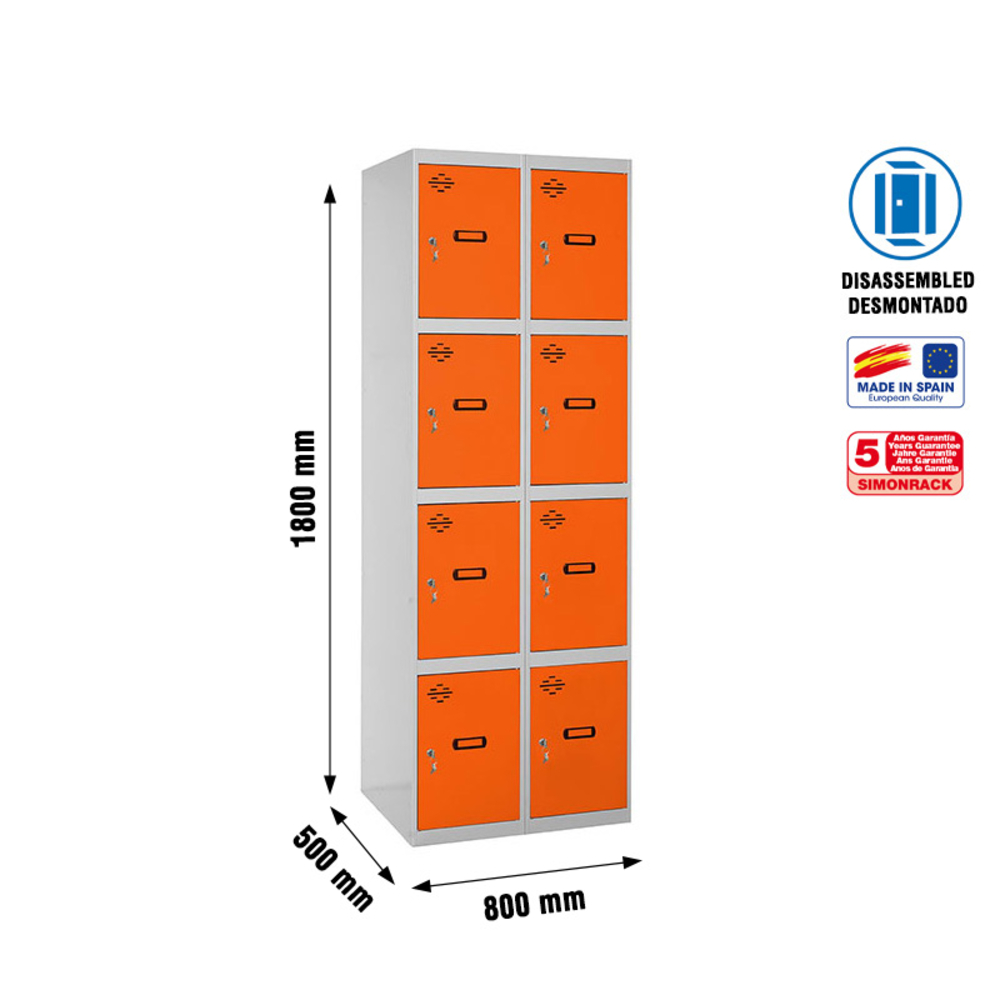 Vestiaire métallique 1800x800x500 - Gris/Orange - SIMON RACK - 8425437148606