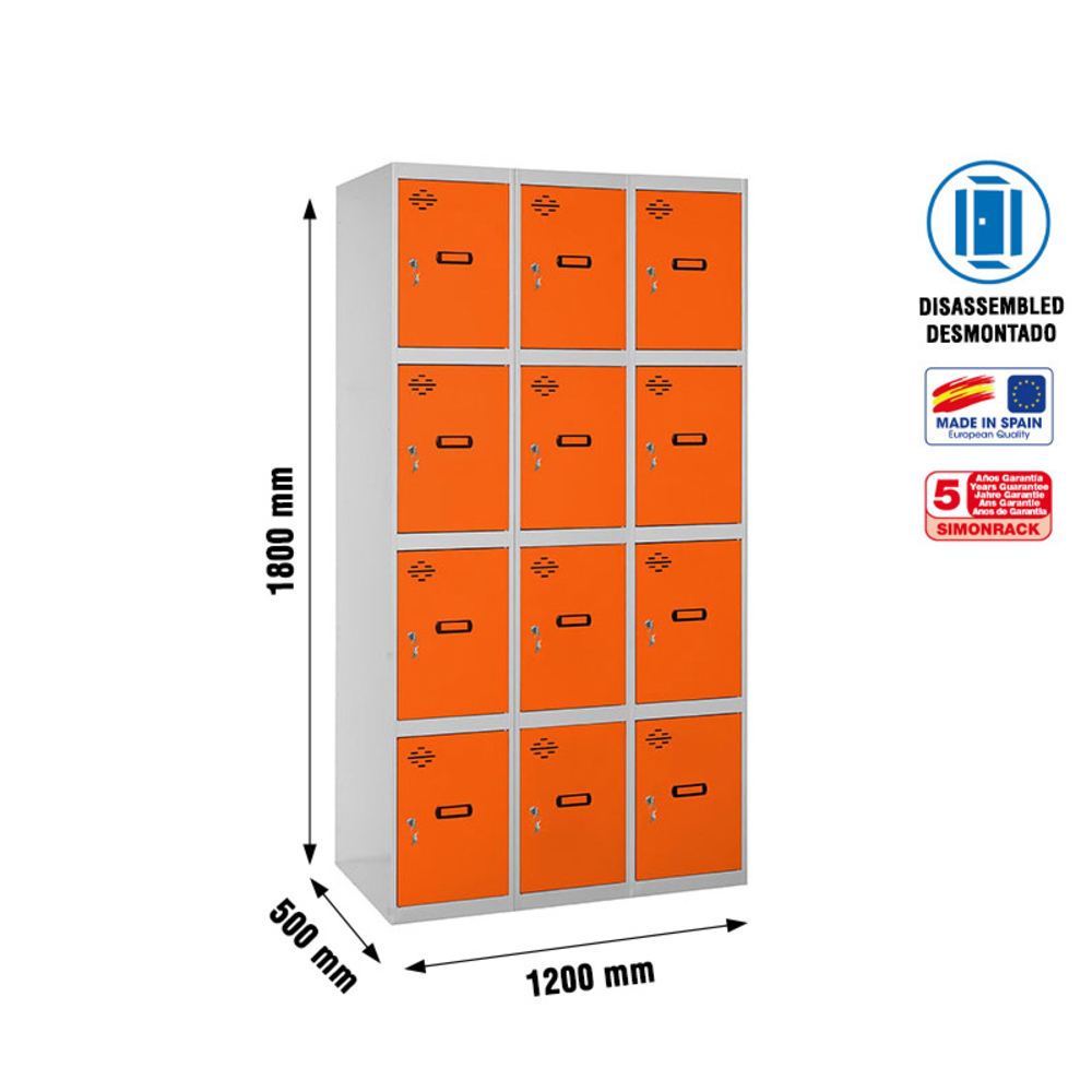 Vestiaire métallique 1800x1200x500 - Gris/Orange - SIMON RACK - 8425437148613