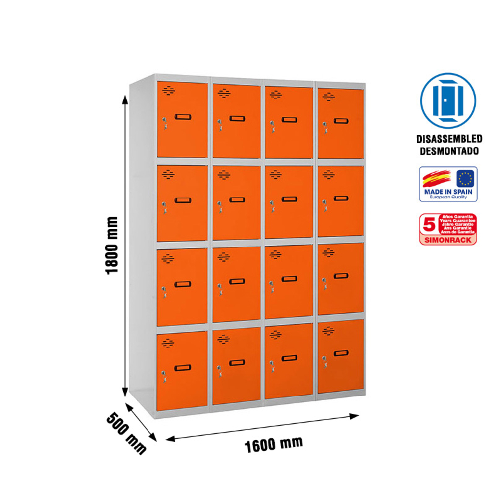 Vestiaire métallique 1800x1600x500 - Gris/Orange - SIMON RACK - 8425437148620