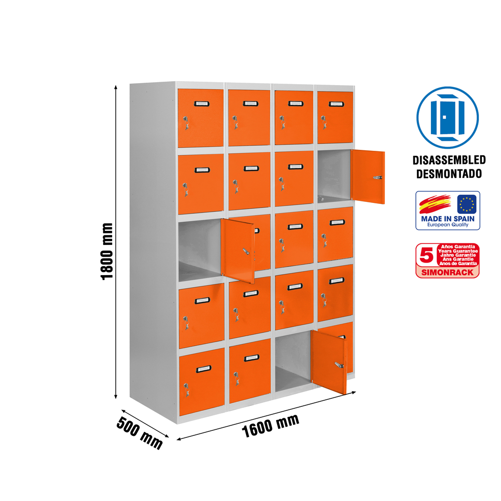 Vestiaire métallique 1800x1600x500 - Gris/Orange - SIMON RACK - 8425437148651
