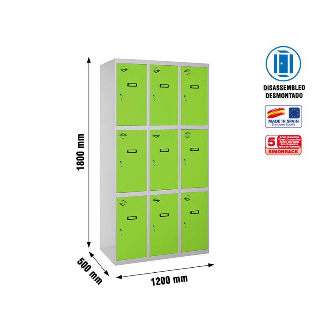 Vestiaire métallique 1800x1200x500 - Gris/Vert - SIMON RACK - 8425437148675