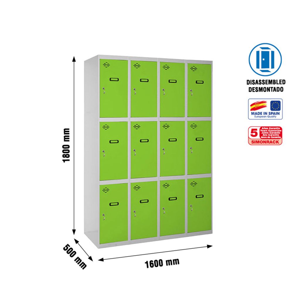 Vestiaire métallique 1800x1600x500 - Gris/Vert - SIMON RACK - 8425437148682