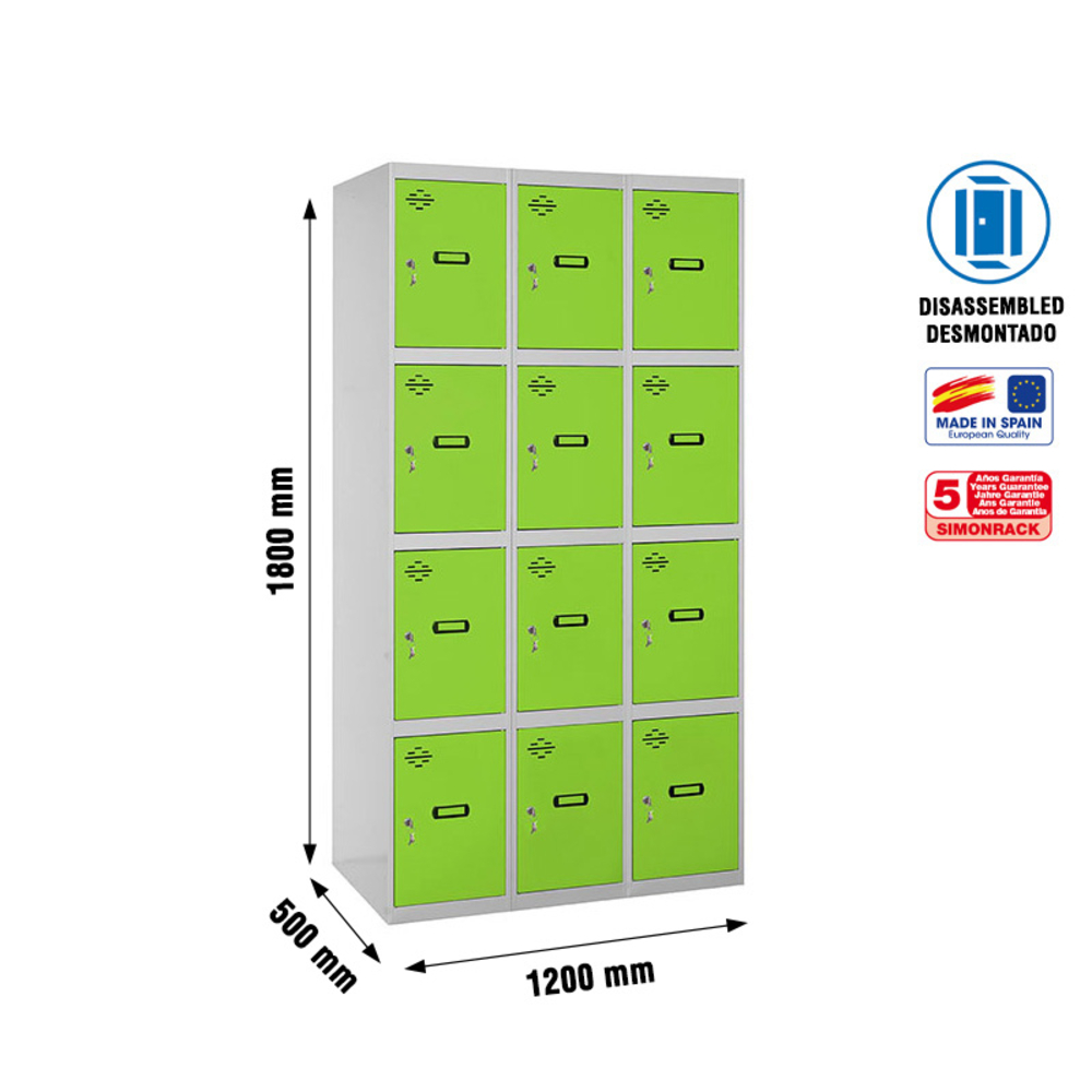 Vestiaire métallique 1800x1200x500 - Gris/Vert - SIMON RACK - 8425437148705