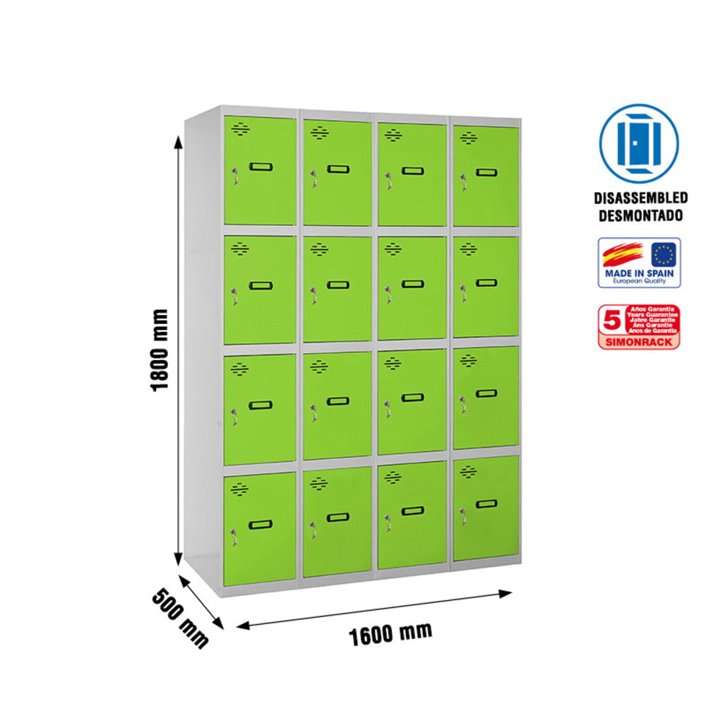 Vestiaire métallique 1800x1600x500 - Gris/Vert - SIMON RACK - 8425437148712