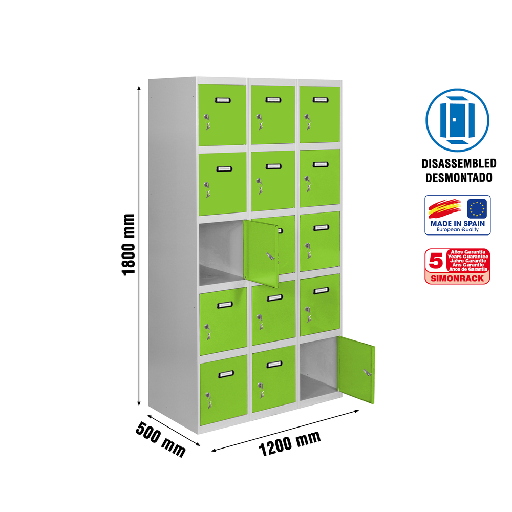 Vestiaire métallique 1800x1200x500 - Gris/Vert - SIMON RACK - 8425437148736