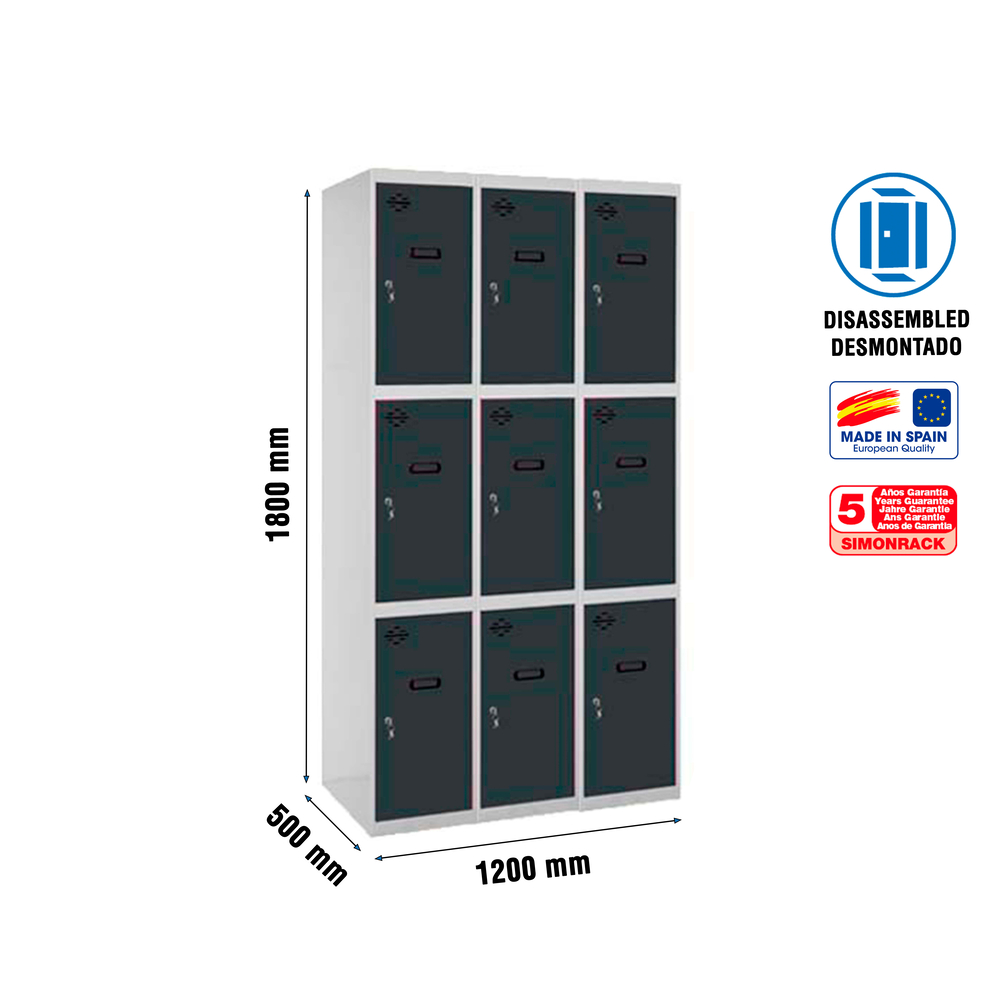 Vestiaire métallique 1800x1200x500 - Gris/Anthracite - SIMON RACK - 8425437148897