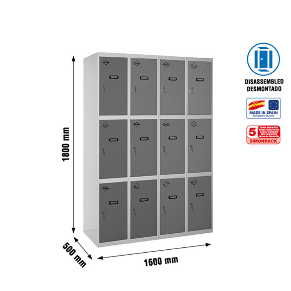 Vestiaire métallique 1800x1600x500 - Gris/Anthracite - SIMON RACK - 8425437148903