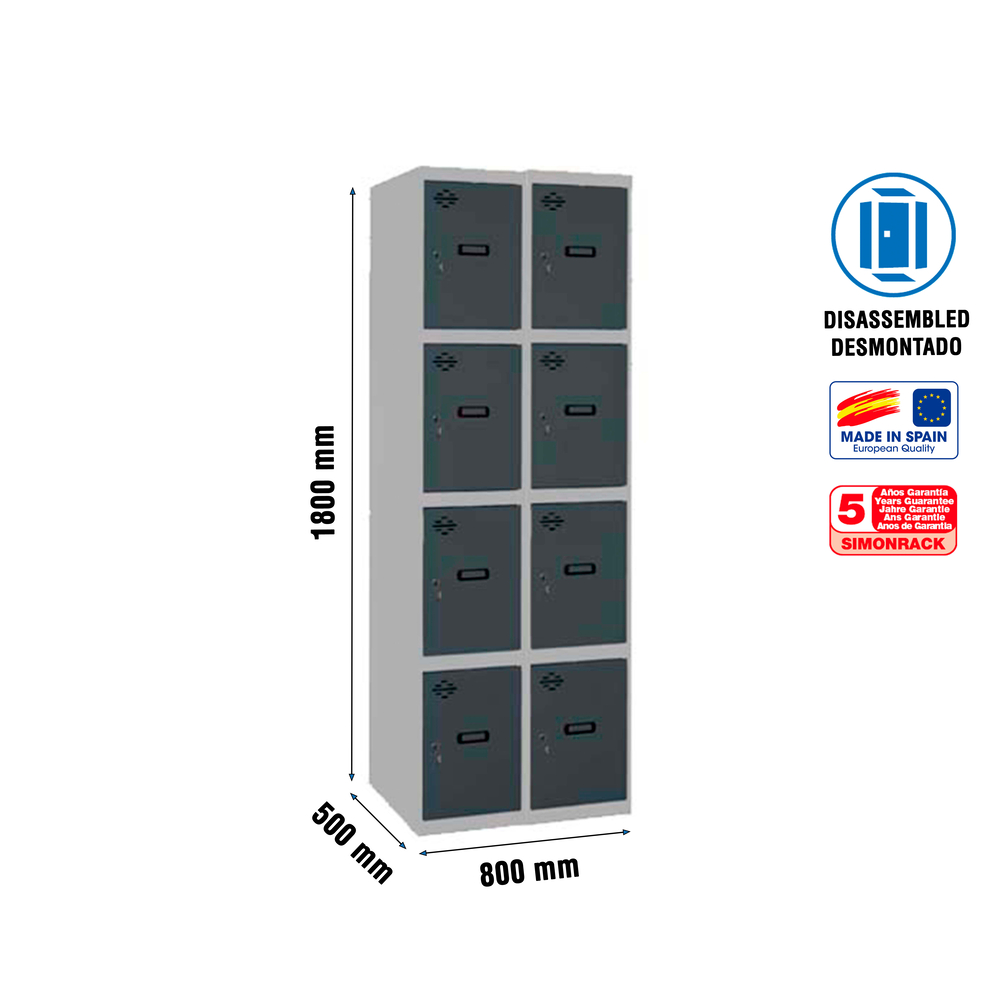 Vestiaire métallique 1800x800x500 - Gris/Anthracite - SIMON RACK - 8425437148910