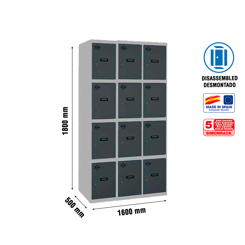 Vestiaire métallique 1800x1200x500 - Gris/Anthracite - SIMON RACK - 8425437148927