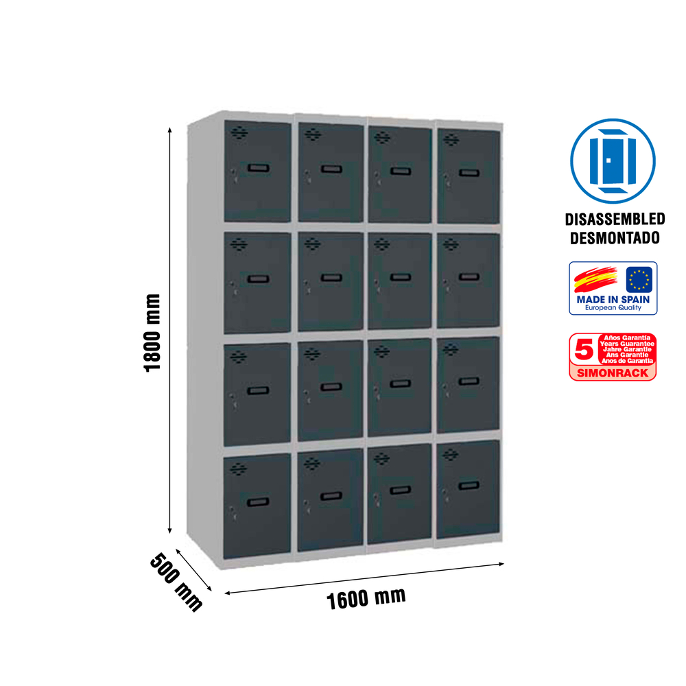 Vestiaire métallique 1800x1600x500 - Gris/Anthracite - SIMON RACK - 8425437148934