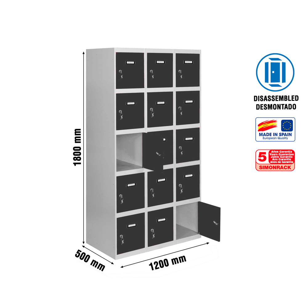 Vestiaire métallique 1800x1200x500 - Gris/Anthracite - SIMON RACK - 8425437148958