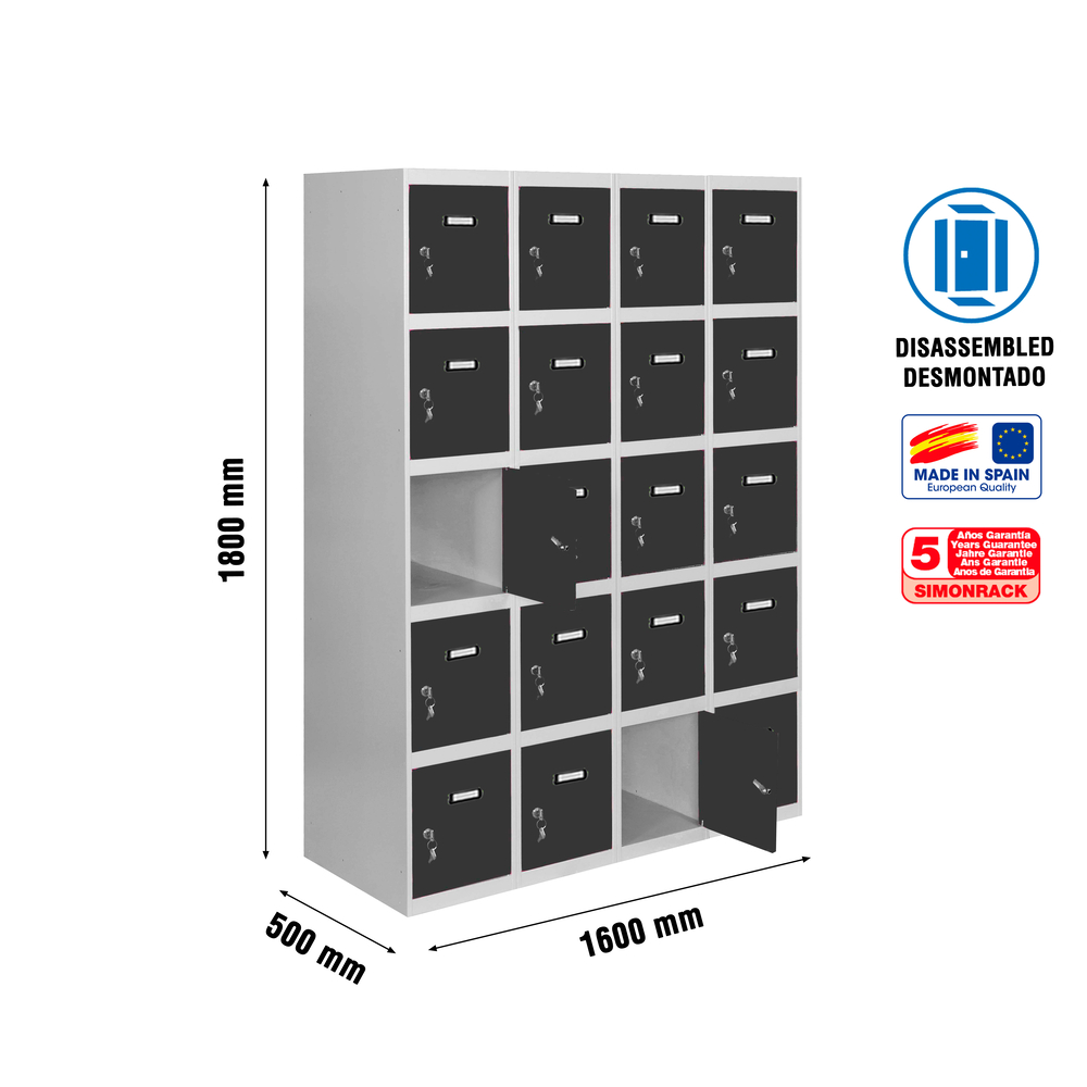 Vestiaire métallique 1800x1600x500 - Gris/Anthracite - SIMON RACK - 8425437148965