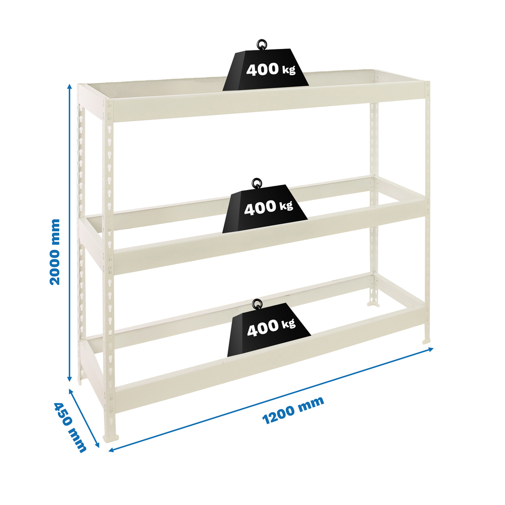 Étagère charge moyenne 400kg - 2000x1200x450 - 3 niveaux Blanc - SIMON RACK - 8425437150197