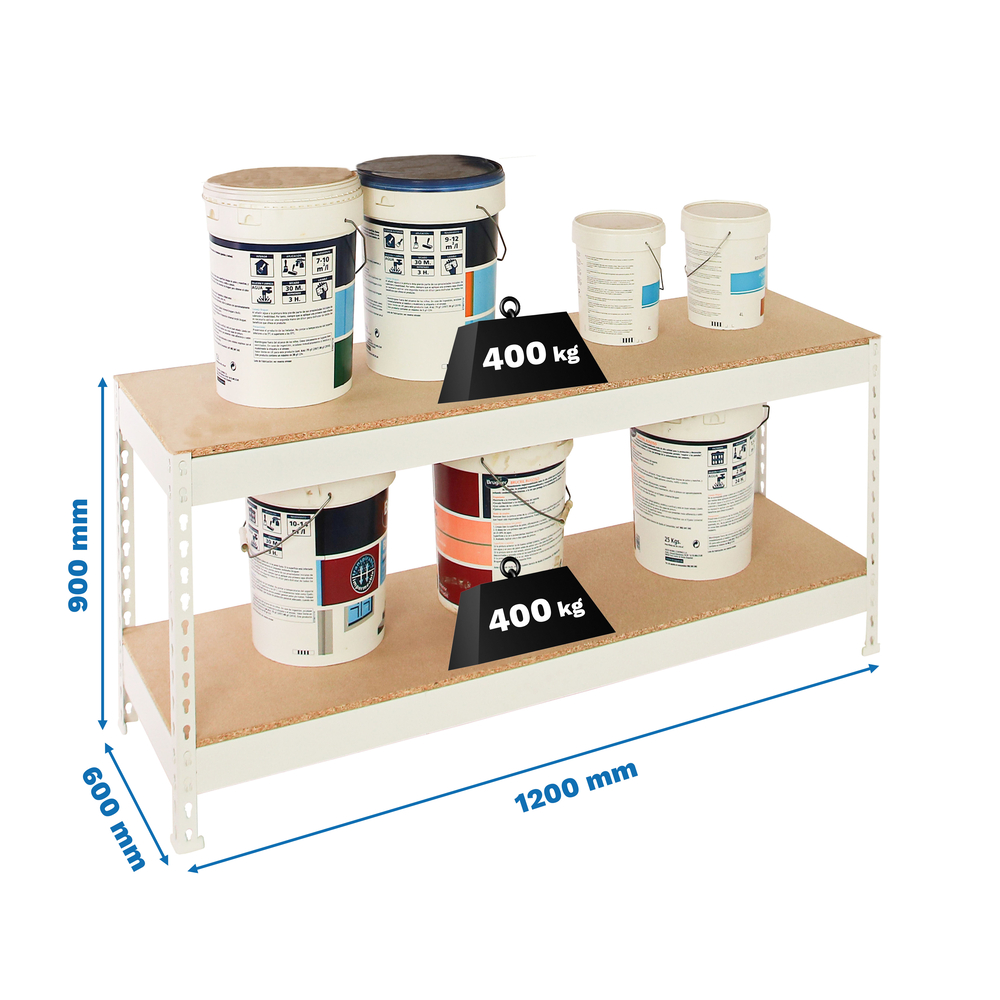 Étagère charge moyenne 400kg - 900x1200x600 - 2 niveaux Blanc/Bois - SIMON RACK - 8425437150326