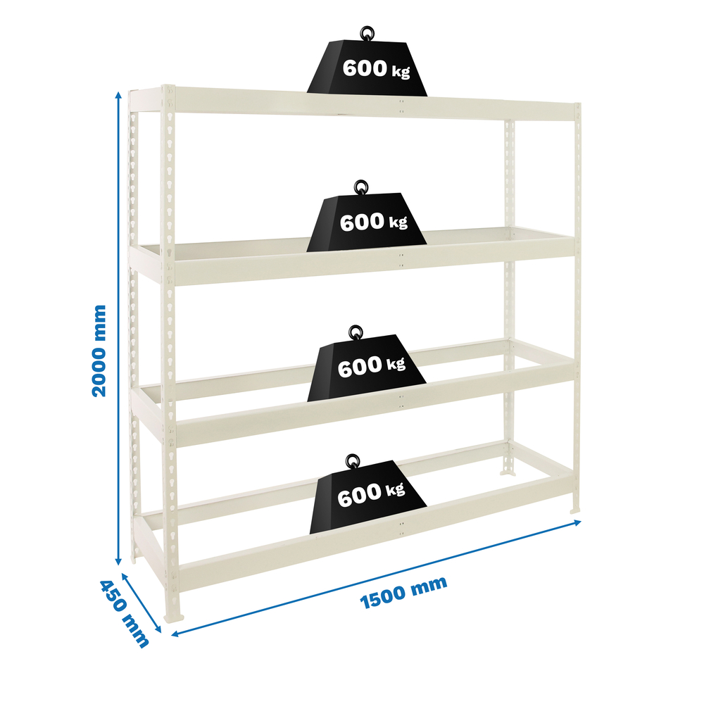 Étagère charge moyenne 500 à 600kg - 2000x1500x450 - 4 niveaux Blanc - SIMON RACK - 8425437152047