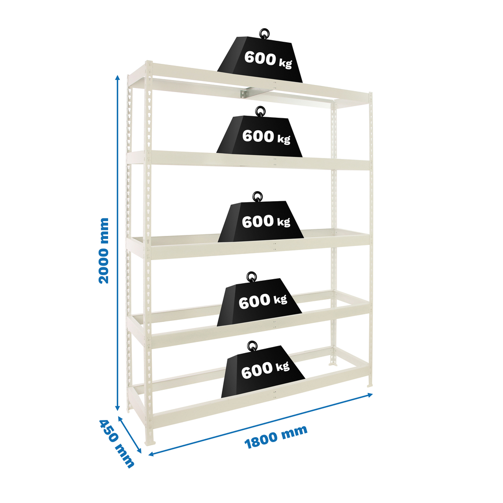 Étagère charge moyenne 500 à 600kg - 2000x1800x450 - 5 niveaux Blanc - SIMON RACK - 8425437152573