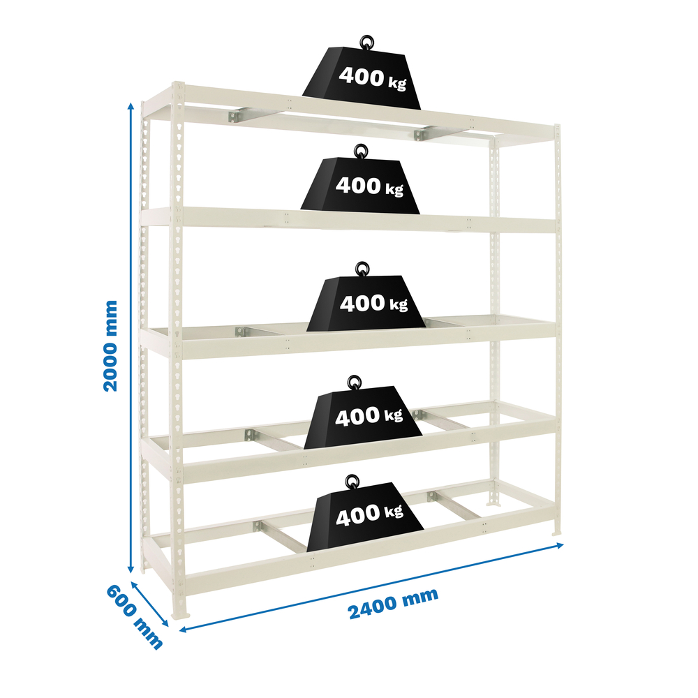 Étagère charge moyenne 500 à 600kg - 2000x2400x600 - 5 niveaux Blanc - SIMON RACK - 8425437153389