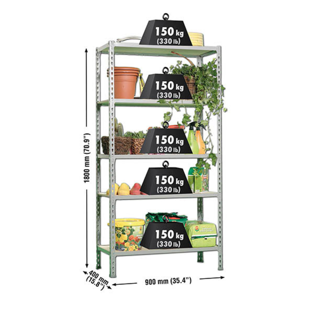 Rayonnage bois-métal léger sans vis 1800x900x400 - 5 niveaux Gris/Bois - SIMON RACK - 8435104907382