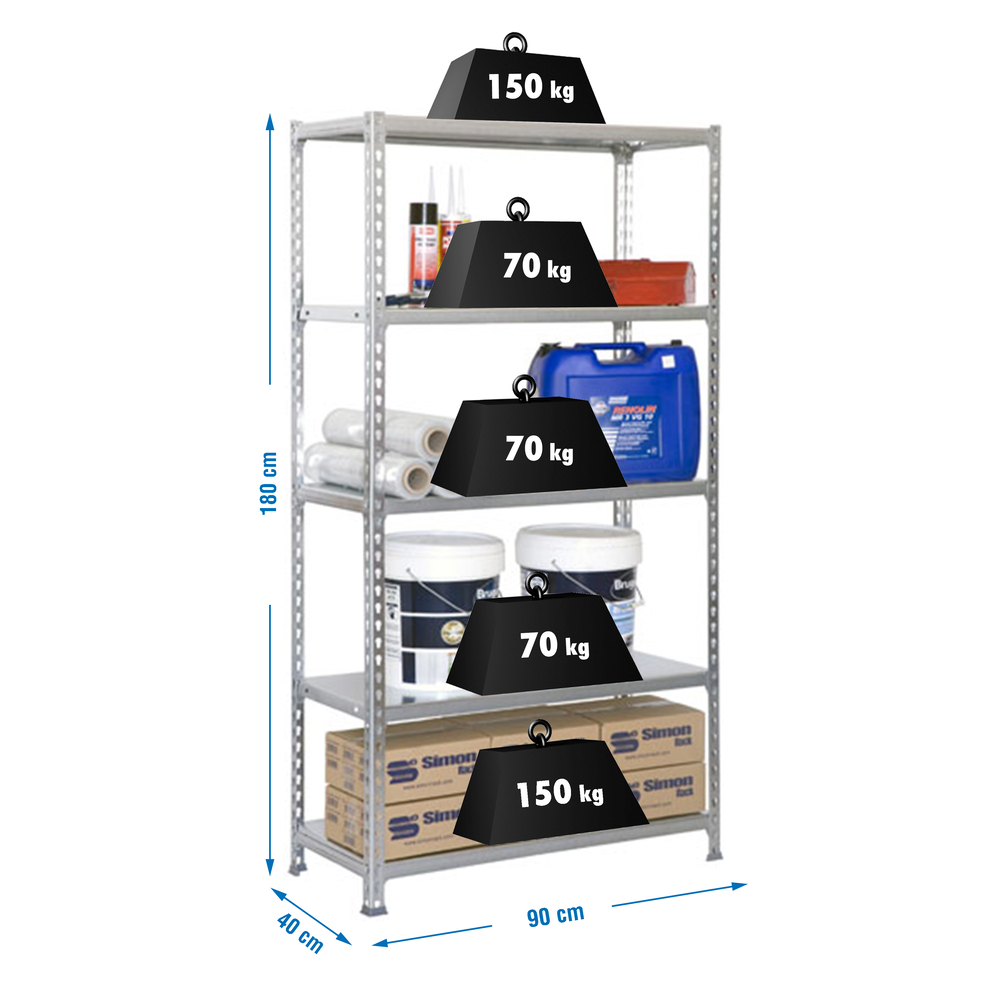 Étagère en kit charge légère sans vis 1800x900x400 - 5 niveaux Galvanisé - SIMON RACK - 8435104907696