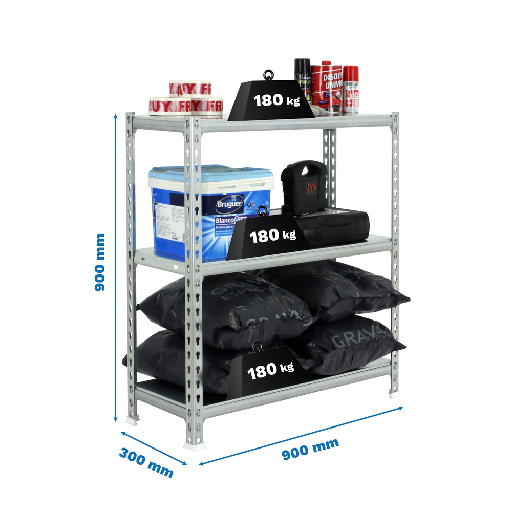 Rayonnage métallique léger sans vis 900x900x300 - 3 niveaux Galvanisé - SIMON RACK - 8435104910665