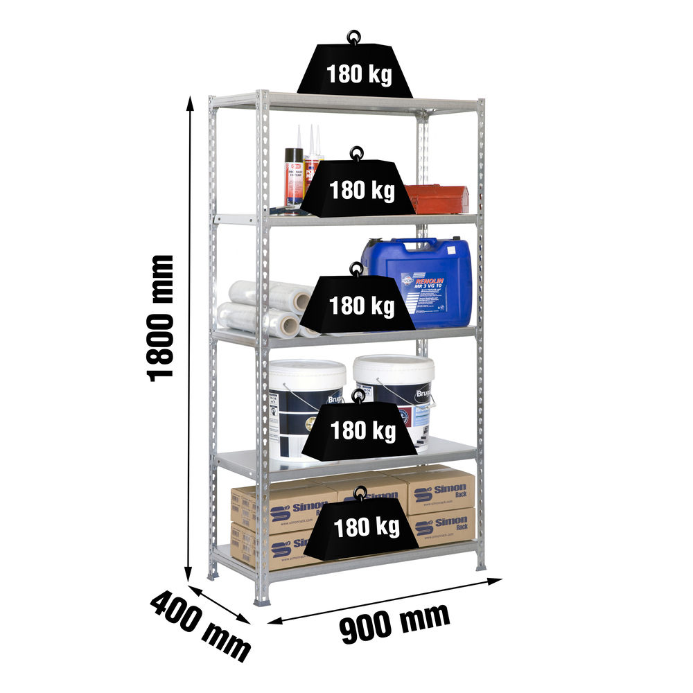 Rayonnage métallique léger sans vis 1800x900x400 - 5 niveaux Galvanisé - SIMON RACK - 8435104910696
