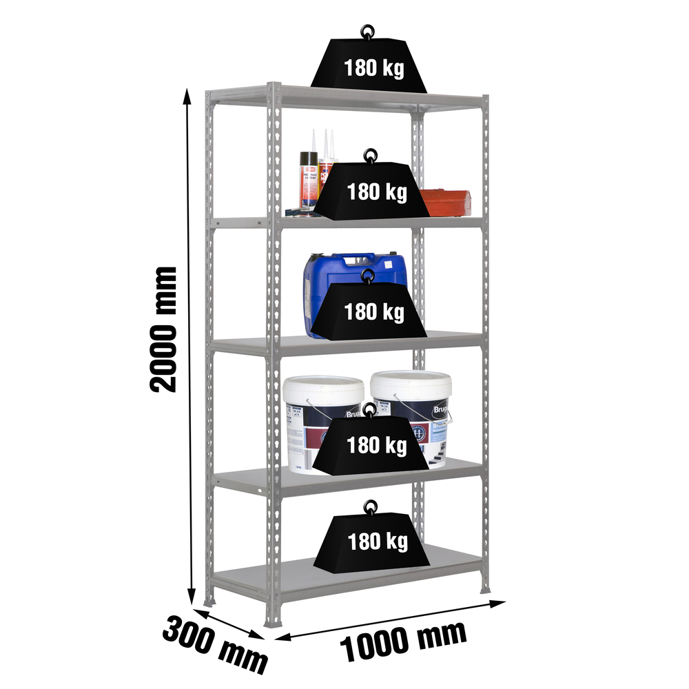 Rayonnage métallique léger sans vis 2000x1000x300 - 5 niveaux Galvanisé - SIMON RACK - 8435104910702