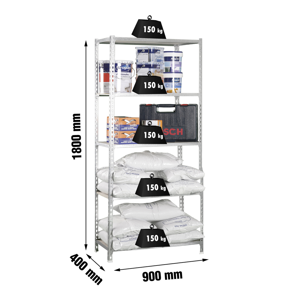 Rayonnage bois-métal léger sans vis 1800x900x400 - 5 niveaux Bois - SIMON RACK - 8435104910764