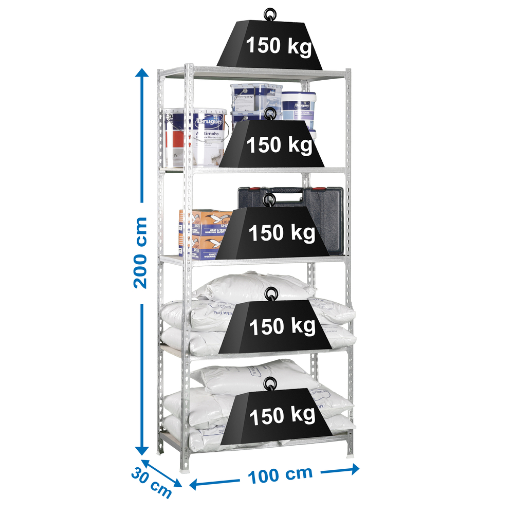 Rayonnage bois-métal léger sans vis 2000x1000x300 - 5 niveaux Bois - SIMON RACK - 8435104910771