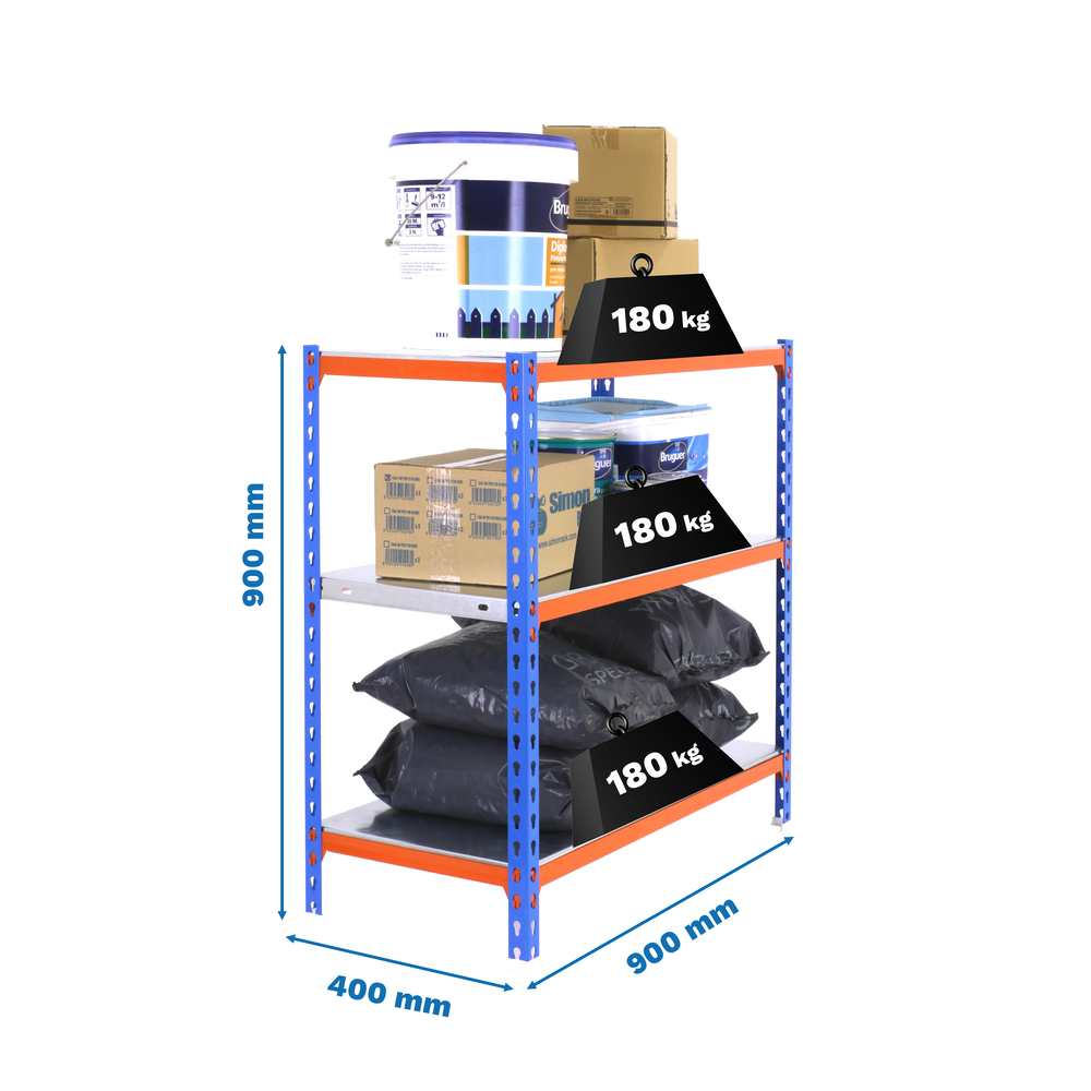 Rayonnage métallique léger sans vis 900x900x400 - 3 niveaux Bleu/Orange - SIMON RACK - 8435104912676