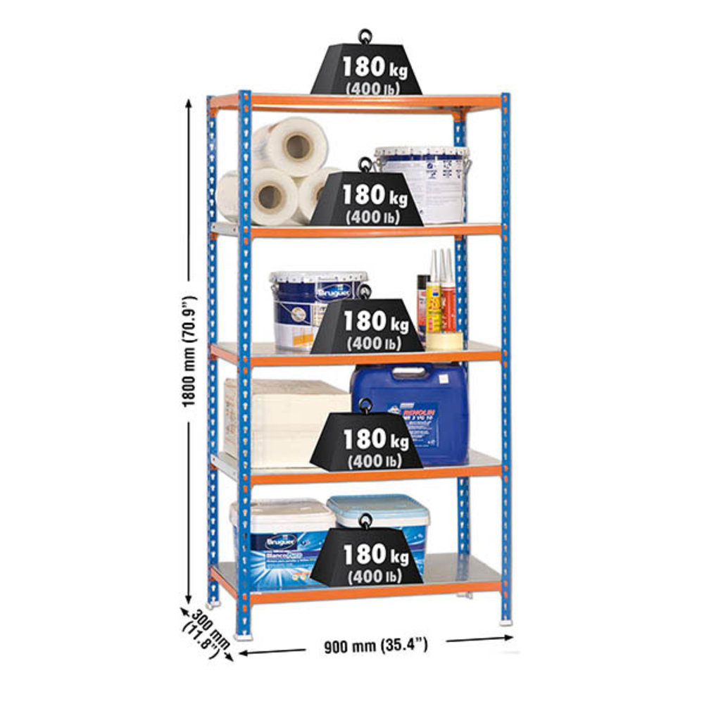 Rayonnage métallique léger sans vis 1800x900x300 - 5 niveaux Bleu/Orange - SIMON RACK - 8435104912683