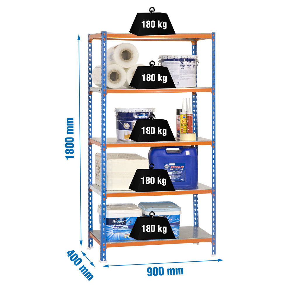 Rayonnage métallique léger sans vis 1800x900x400 - 5 niveaux Bleu/Orange - SIMON RACK - 8435104912690