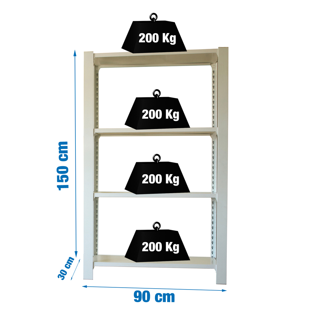 Rayonnage de bureau charge légère sans vis 1500x900x300 - 4 niveaux Blanc - SIMON RACK - 8435104914304