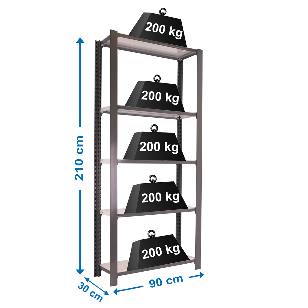 Rayonnage de bureau charge légère sans vis 2100x900x300 - 5 niveaux Gris/Blanc - SIMON RACK - 8435104916148