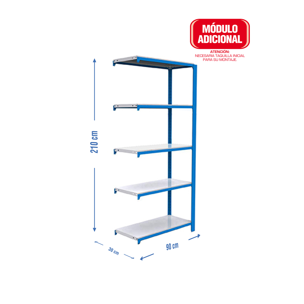 Rayonnage de bureau charge légère sans vis 2100x900x300 - 5 niveaux Bleu/Blanc - SIMON RACK - 8435104916193