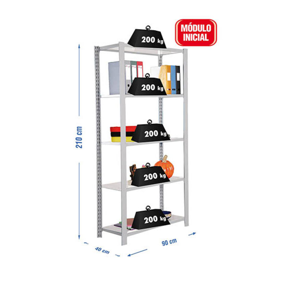 Rayonnage de bureau charge légère sans vis 2100x900x400 - 5 niveaux Gris/Blanc - SIMON RACK - 8435104916285