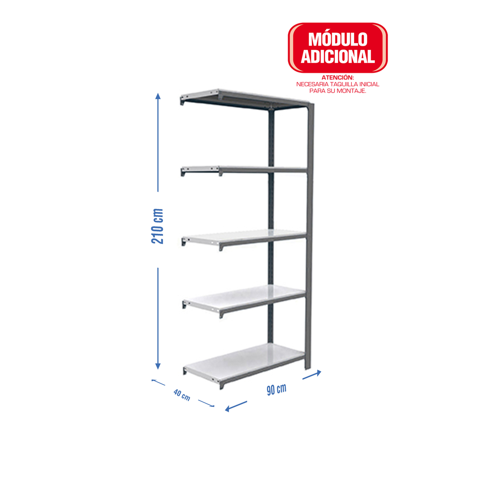 Rayonnage de bureau charge légère sans vis 2100x900x400 - 5 niveaux Gris/Blanc - SIMON RACK - 8435104916353