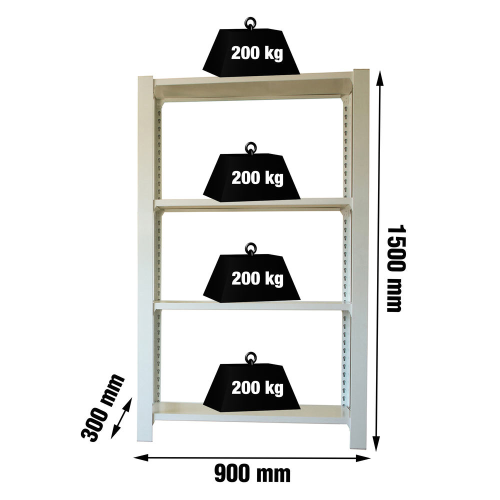 Rayonnage de bureau charge légère sans vis 1500x900x300 - 4 niveaux Gris - SIMON RACK - 8435104916469