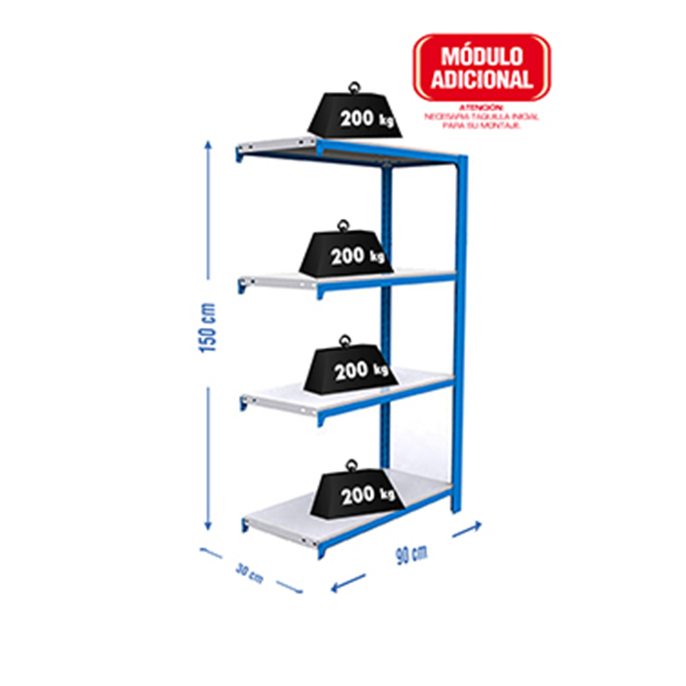 Rayonnage de bureau charge légère sans vis 1500x900x300 - 4 niveaux Bleu/Blanc - SIMON RACK - 8435104916476
