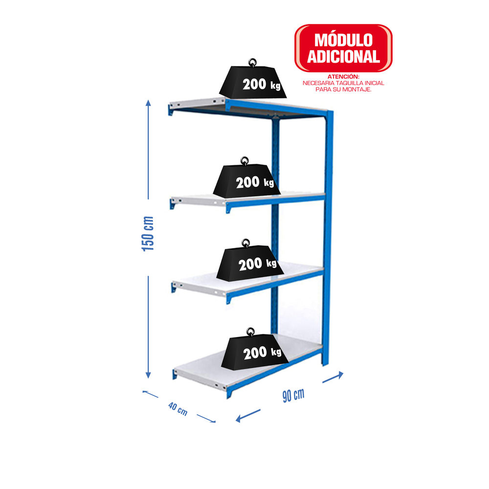 Rayonnage de bureau charge légère sans vis 1500x900x400 - 4 niveaux Bleu/Blanc - SIMON RACK - 8435104916612