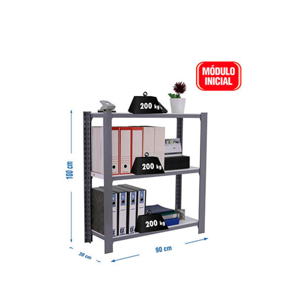 Rayonnage de bureau charge légère sans vis 1000x900x300 - 3 niveaux Gris/Blanc - SIMON RACK - 8435104916704