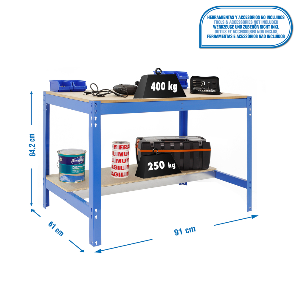 Kit établi Bricolage - 842x910x610 - 2 niveaux Bleu/Bois - SIMON RACK - 8435104919712