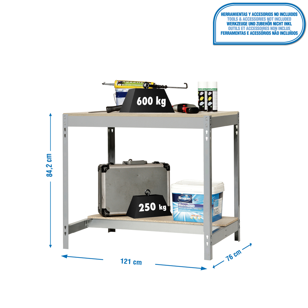 Kit établi Bricolage - 842x1210x760 - 2 niveaux Gris/Bois - SIMON RACK - 8435104919729