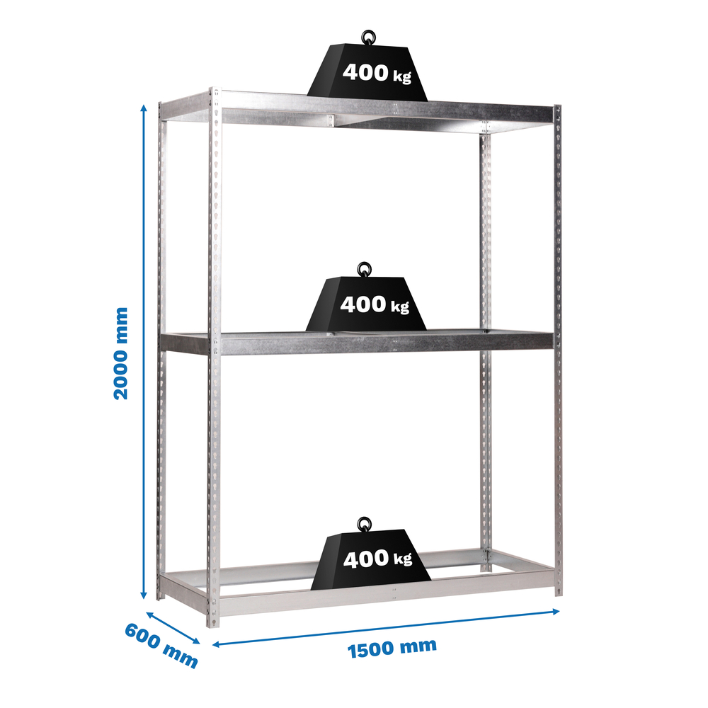 Étagère charge moyenne 400kg - 2000x1500x600 - 3 niveaux Galvanisé - SIMON RACK - 8435104922477