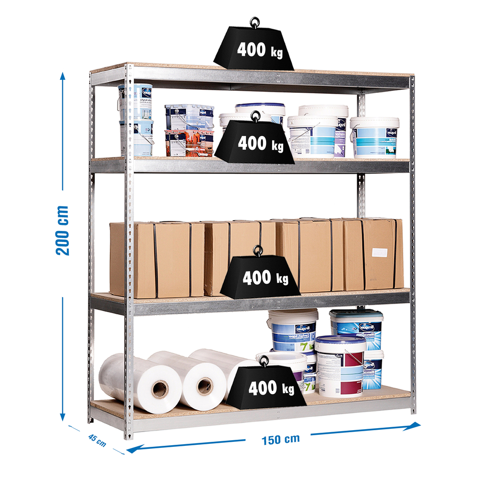 Étagère charge moyenne 400kg - 2000x1500x450 - 4 niveaux Bois - SIMON RACK - 8435104922507